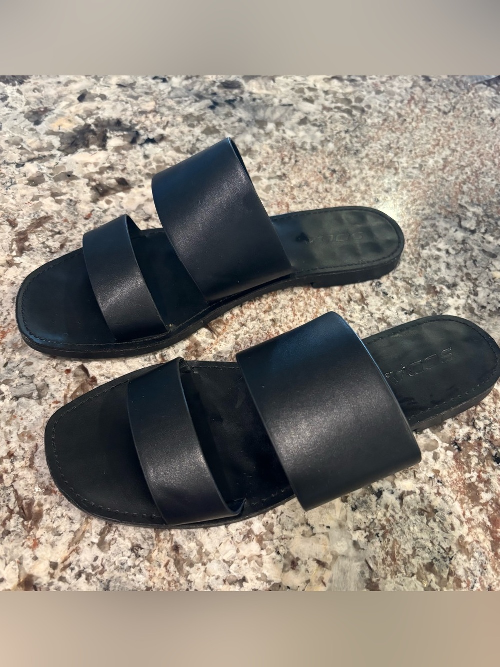 Soda Black Double Band Slide Sandals